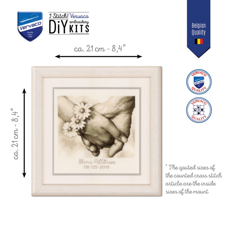 Vervaco Counted Cross Stitch Kit Just Married 8.4" x 8.4" - Image 2